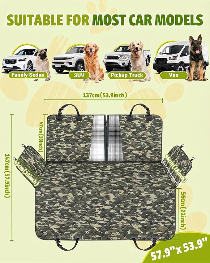 Dog Car Seat Cover, 600D Heavy Dute Durable Car Seat Cover for Dogs Pets, 100% Waterproof Scratch Proof Nonslip Dog Hammock for Cars, Seat Covers Protector with SeatBelt for Pet Sedan SUV Trucks