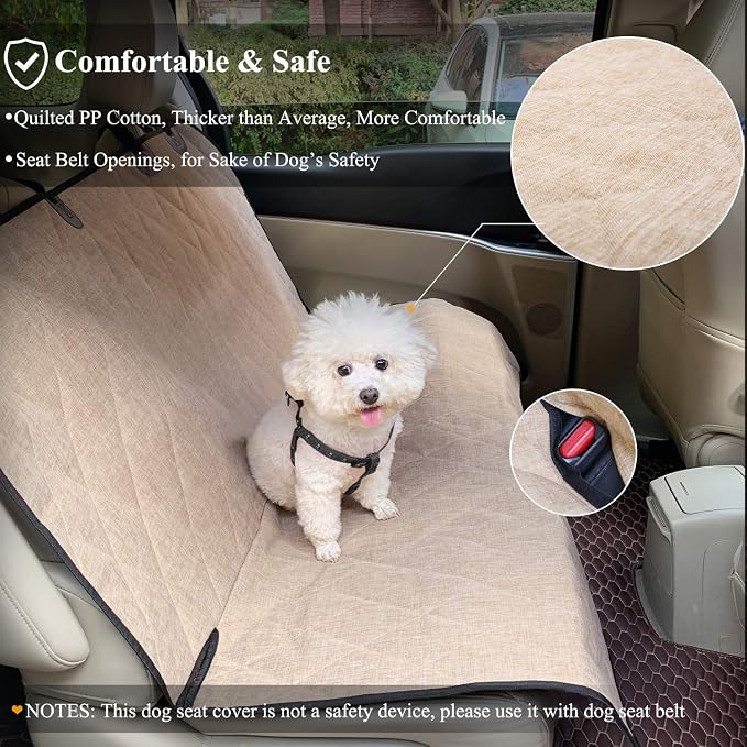 VIVAGLORY Dog Seat Covers, Dog Backseat Cover Pet Bench Protectors with Anti-Slip Backing, Back Seats Cover Rear Seat Covers Car Seat Cover for Dogs, Heather Khaki, 46" L * 52" W | Backseat Cover for Car Suv & Truck, Back Rear Backseat Bench Protector
