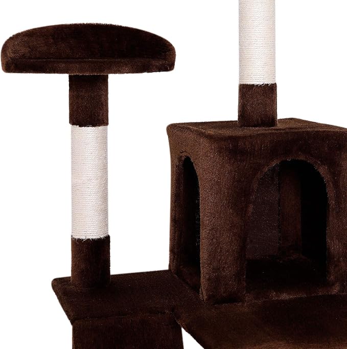lionto Scratching Tree for Cats with Hammock & Tunnel, Height 52,4 in, cat Tree with sisal Rope & Soft Plush, Cozy Lying Areas & Caves, Suitable for Small & Large Cats, Brown