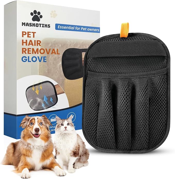 Pet Hair Removal Glove, Electrostatic Cat & Dog Hair Remover with 5-Finger Design, Reusable Deshedding Mitt for Couch, Car, Laundry & Carpet, Lightweight & Washable