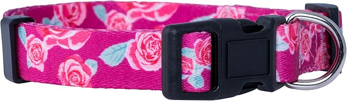 Native Pup Flower Dog Collar, Adjustable Small Medium Large, Cute Girl Female Summer Spring Pretty Designer Puppy Essentials Accessories, Pink Floral Blue Daisy Rose (Small, Roses)