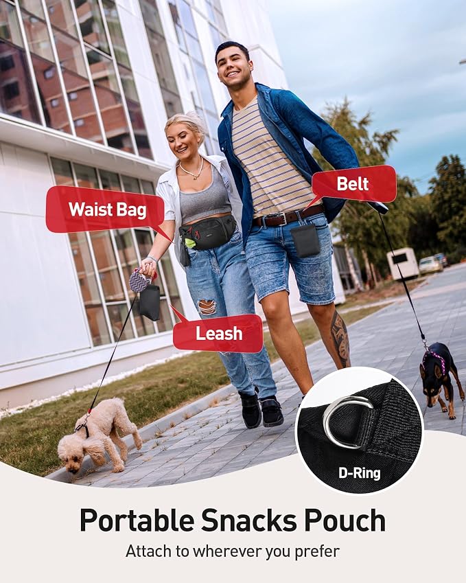 AGPTEK Dog Treat Pouch,Dog Walking Bag | Poop Bag Holder,Dual Bottle Holders,Removable Snack Pouch,black