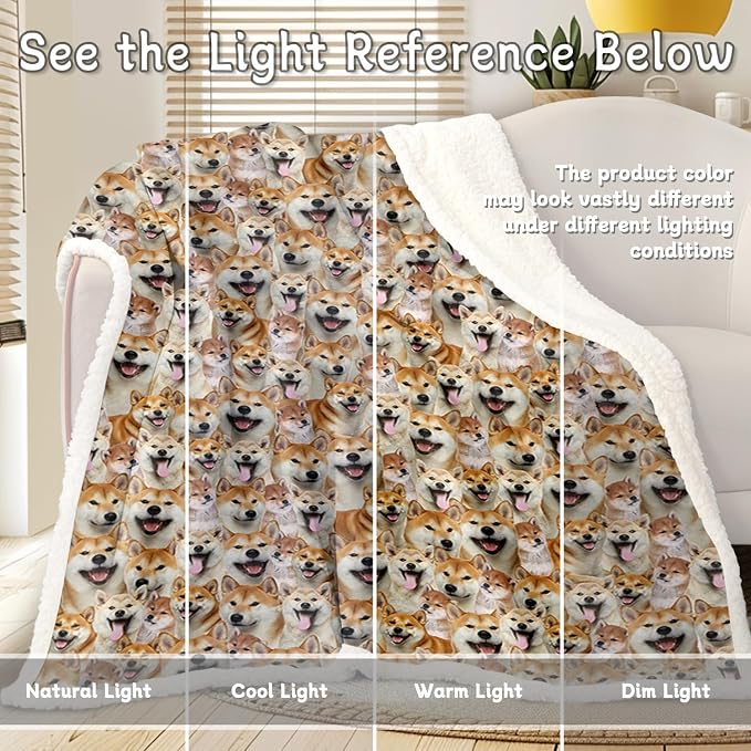 BlessLiving Fuzzy Dogs Blanket for Kids Adults Cute Puppy Fleece Blanket Reversible Animal Pattern Sherpa Throw (Shiba Inu,Throw, 50 x 60 Inches)