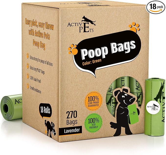 Active Pets Dog Poop Bag, Extra Thick Dog Waste Bags, Leak-Proof, Easy-Tear, Strong Doggy, Lavender-Scented Waste Bags Eco-Friendly Doggie Bags