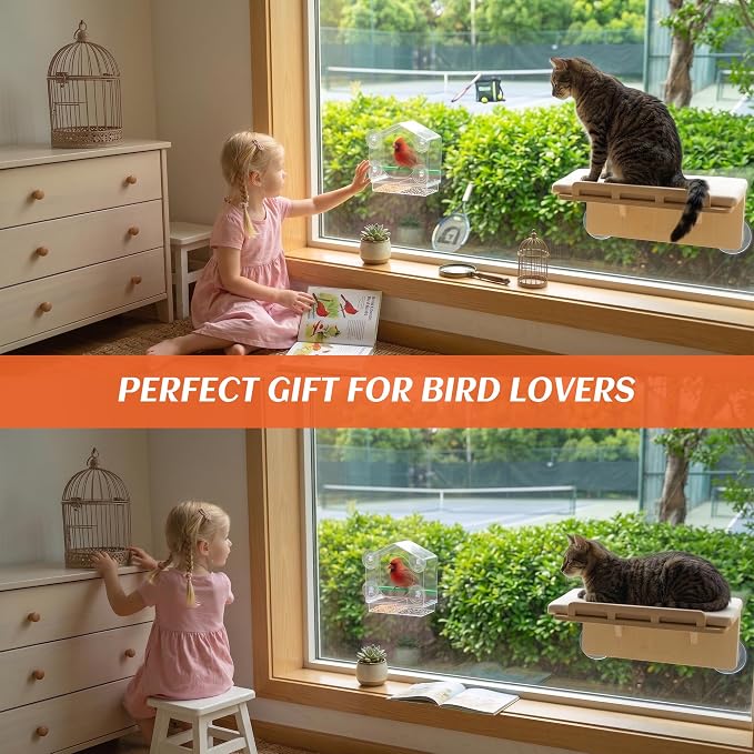 Cat Window Bird Feeder for Indoor Cats, Bird Watching TV for Cats | Clear Acrylic Outdoor Bird Feeding Station with Strong Suction Cups for Enrichment, Mental Stimulation & Boredom Relief