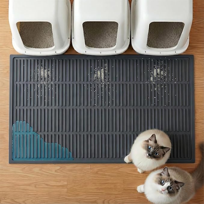 Heavy-Duty Cat Litter Mat: 10,000 Scratch Motions Tested | XL Extra-Thick Silicone Mat - No Holes for 3 Years