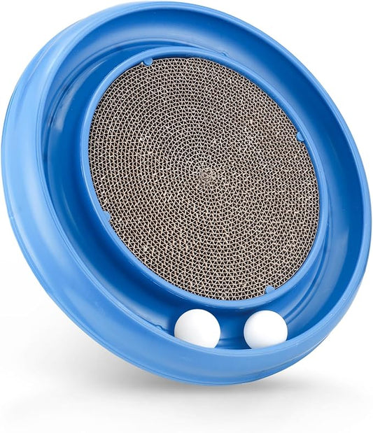 Cat Scratching Board with Balls for Cats Grinding Claw, Round Cat Scratcher Interactive Toy, Cat Ball Track Scratcher Pad for Cats Exercise Play(Blue)