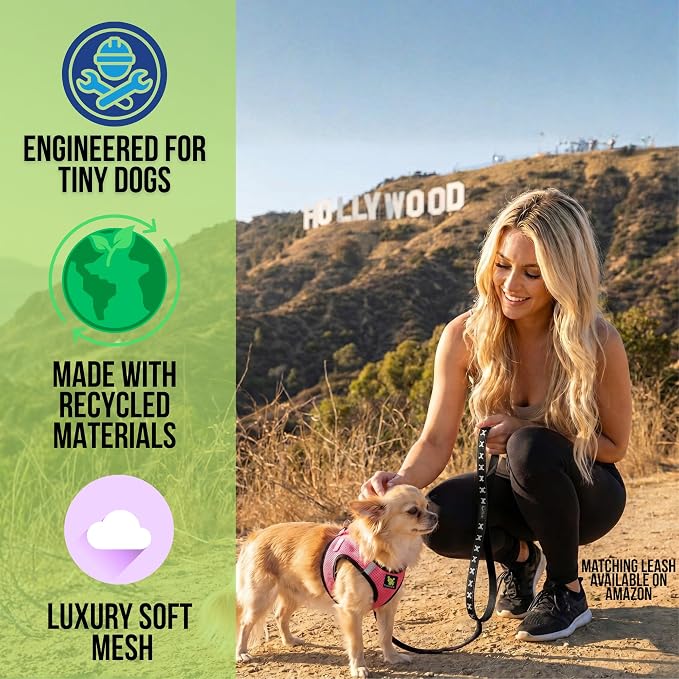 EcoBark Premium Teacup Dog Harness - Luxury Soft Tiny and Toy Breed Harness for Puppy - Mini Step in Vest Body Halter Under 5 lbs (Bubblegum Pink, XXXS)