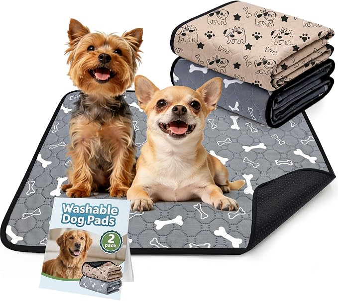 BAEJMJK Washable Dog Pee Pads, Reusable Dog Crate Mats Puppy Training Pads, 4-Layer Super Absorbent Waterproof Non-Slip Leak-Proof Ideal for Potty, Playpen & Travel(18"x24",Coffee & Gray 2-Pack)