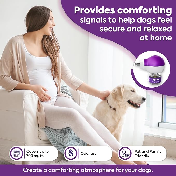 TopSum Calming Diffuser for Dog: Dog Pheromones Calming Diffuser Plug for Stress, Barking, Chewing, Pee Accidents & Separation Behaviors (Purple– 1 Diffuser+3 Refills)