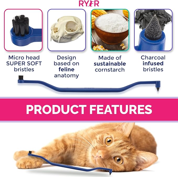 RYERCAT Space Dual Sided Cat Toothbrush - Only 8mm Wide to fit into Cat's Mouth - Cat Dental Supplies