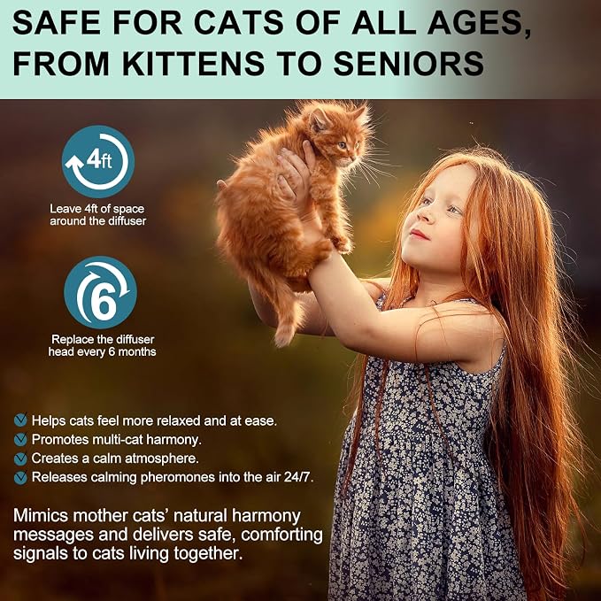 Cat Calming Pheromone Diffuser 4 in 1 Kit Cat Relaxing Pheromone Diffuser Relieve Anxiety Reduce Fighting Spraying and Scratching 48ml Refill
