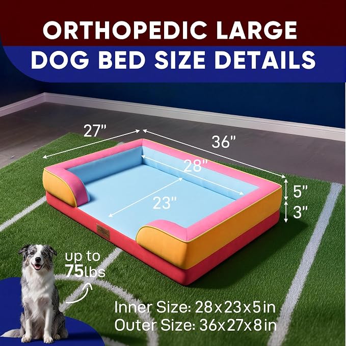Comfort Expression Orthopedic Dog Beds for Large Sized Dog with Bolster | Waterproof Dog Couch Bed with Washable Cover & Non-Slip Bottom, Supportive Egg Crate Foam Large Pet Bed, 36x27 Inch