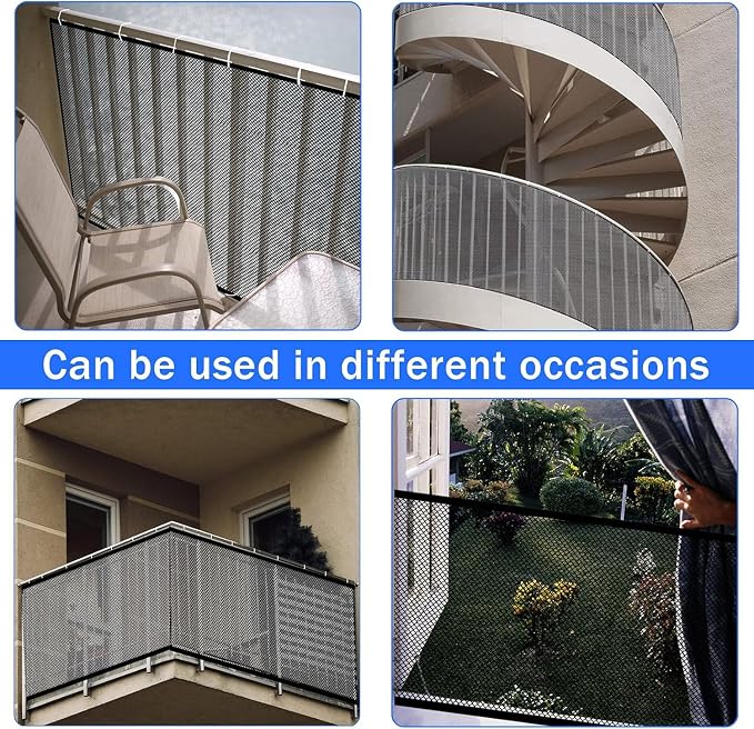Baby Gate for Stairs, Banister Guard for Kids, Pets, Toys, 2 Set 15ft L x 2.66 ft HMesh Netting Safety Net for Balcony Rail Stair, Stairway Net Safety Products for Indoor & Outdoor (Black)