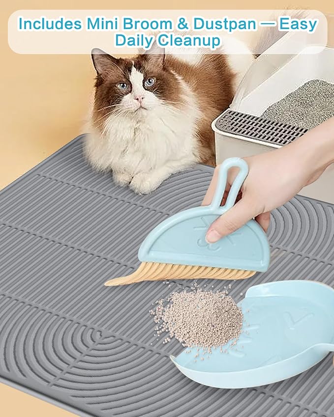 Extra Large Cat Litter Mat XL, 47" x 35", Silicone Waterproof | Traps litter, Easy to clean, Vacuum & wipe off, Waterproof backing, Non-slip design, Soft on paws