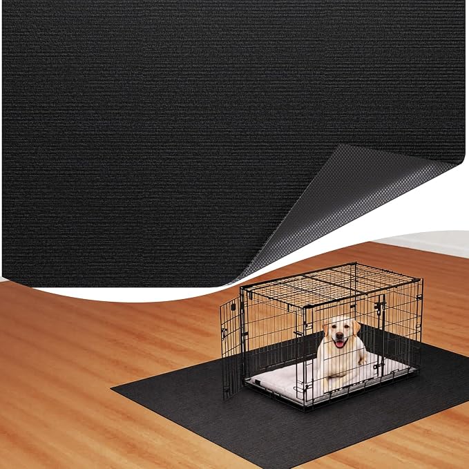 Dog Crate Mat, 46 in X 60 in Dog Playpen Mat Kennel Mat | Waterproof Non-Slip Reusable Washable Floor Protector Extra Large cages Puppy Pee Pad for Under Dogs Crate Black