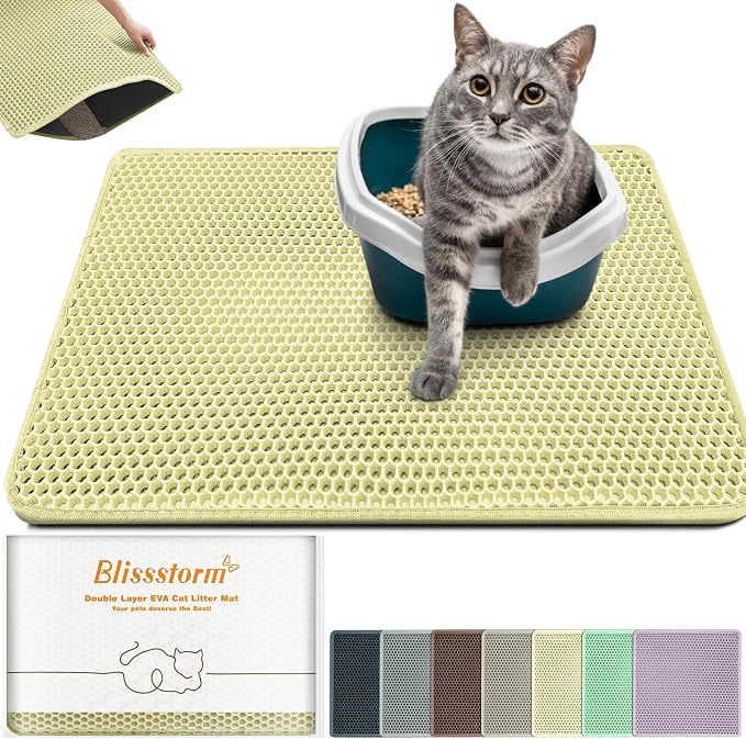 Cat Litter Mat 35"x24",Double Layer EVA Litterbox Mat Cream | Extra Large Honeycomb, Waterproof & non-slip, Odor-free, easy clean, washable durable floor protector,scatter control