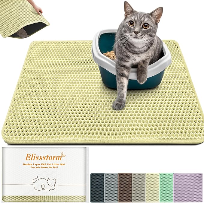 Cat Litter Mat 24"x16",Double Layer EVA Litterbox Mat Cream | Extra Large Honeycomb, Waterproof & non-slip, Odor-free, easy clean, washable durable floor protector,scatter control