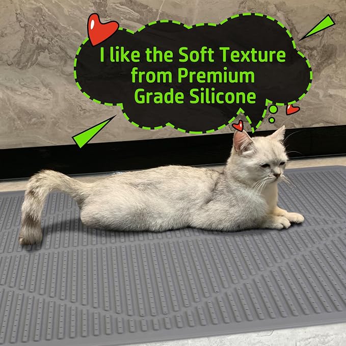 Mofason Cat Litter Mat Litter Trapping Mat XXL Grey Silicone Litter Box Mat | Waterproof 38"x25" kitty litter mat for floor; extra large litter trapping, litter matt for cat litterbox easy clean pet mat