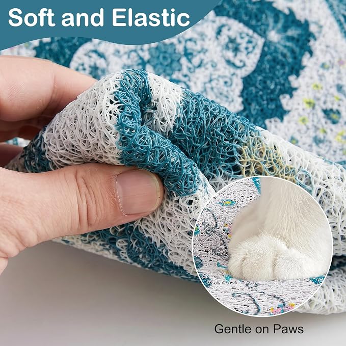 Glittme Cat Litter Mat with Non-Slip Bottom Litter Box Mat 33"X22" Litter Trapping Mat Easy to Clean Washable Cat Food Mat for Kitty,L