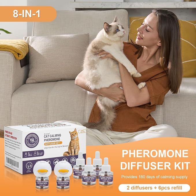 Reespring Cat Pheromones Calming Diffuser: Premium Pheromone Diffuser for Cats - Cat Pheromones Diffuser - Cat Calming Diffuser - Cat Calming Pheromone Diffuser (2 diffusers+ 6 Refills)