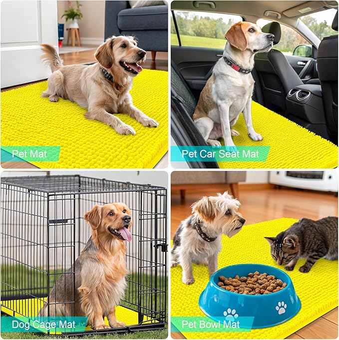 OLANLY Dog Door Mat for Muddy Paws 36x24, Super Absorbent Chenille Mud Mat | Lemon Yellow, Absorbs Moisture and Dirt, Non-Slip Machine Washable Doormat, Quick-Dry Indoor Entryway Floor Carpet for Dogs