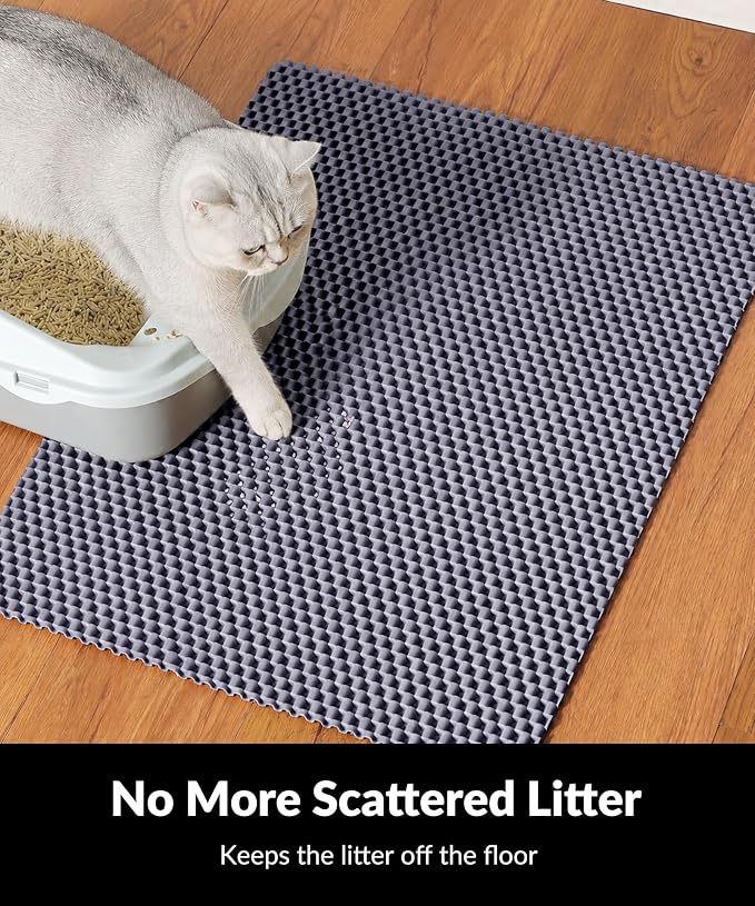 Cooyes Cat Litter Mat - Cut to Fit Any Place, 23"x17" Litter Trapping Mat for Litter Box, Easy to Clean, Waterproof & Non-Slip Kitty Pad, Scatter Control to Protect The Floor (Grey)