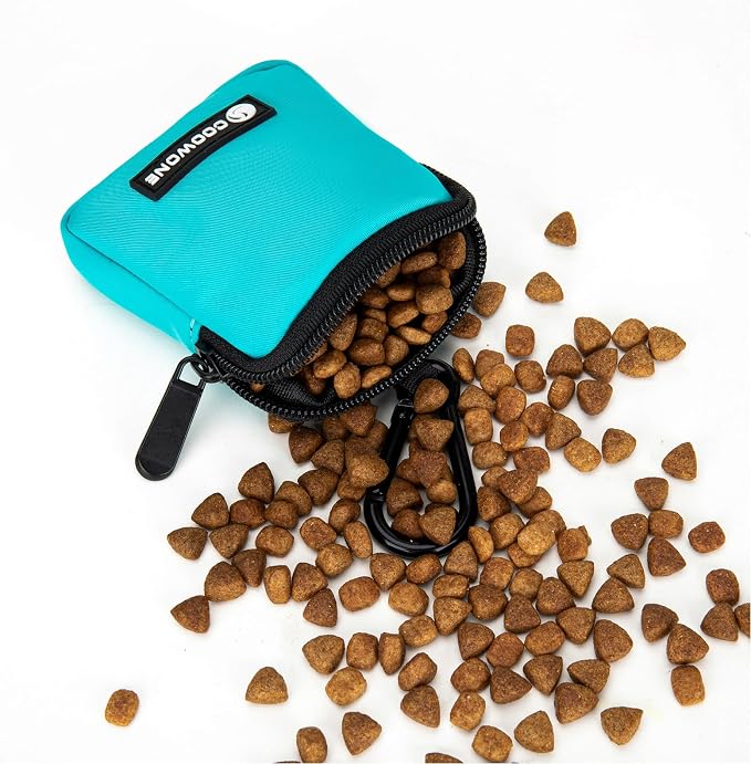 Dog Treat Pouch Pocket Sized Pet Puppy Training Pouch for Dog Training Behavior Aids, Waterproof Nylon Fabric Dog Poop Bag Holder, Hands Free Dog Walking Bag with Metal Carabiner(Lake Green)