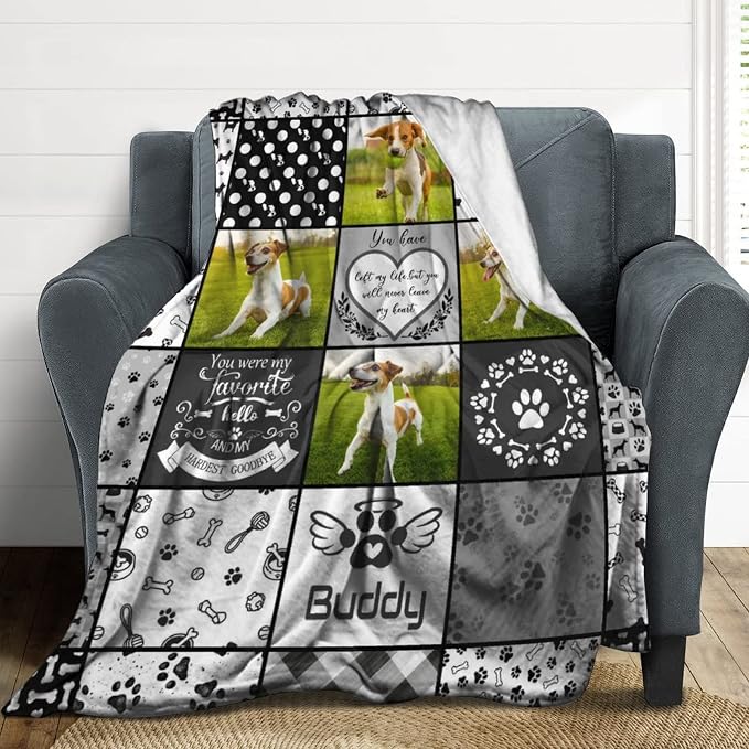 Artsadd Personalized Blanket with Picture in Memory of Dog Custom Photo Blanket Memorial Pet Loss Sympathy Gift