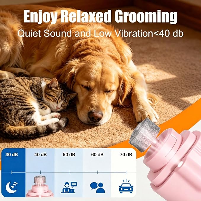 2-in-1 Dog Nail Grinder & Dog Nail Clipper for Sensitive Pets | Whisper-Quiet Claw Trimmer, with 2 LED Light & Safety Lock, Nail Clipping Collector Box, Painless Paws Grooming & Smoothing