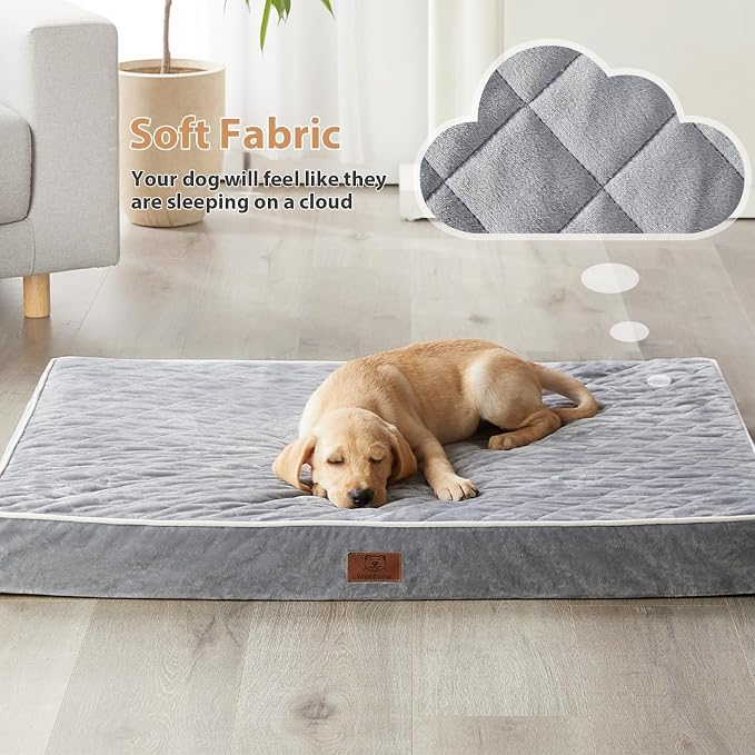 WNPETHOME Orthopedic XXL Dog Beds for Large Senior Dog Bed Comfy Sleeping | XXL Washable Waterproof Dogs Bed with Removable Cover, Multi-Needle Quilting Dogs Crate Bed for Relax , Light Grey 55x42 Inch