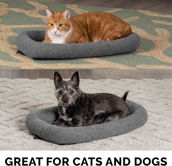 FurHaven Dog Bed for Extra Small Dogs & Cats, Bolster Crate Pad with Soft Supportive Base for Carriers & Kennels, Machine Washable, Extra Small, Sherpa Fleece, Gray