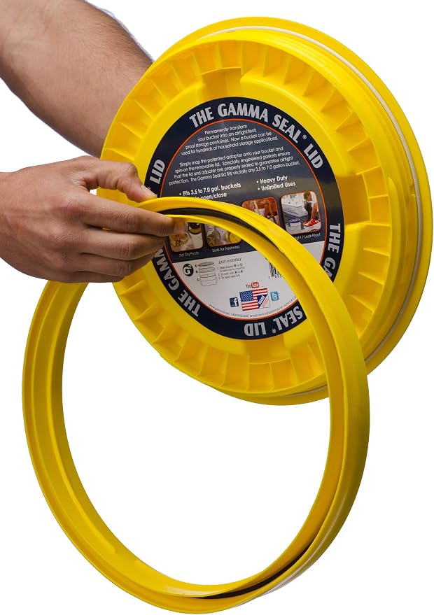 Gamma2 Gamma Seal Lid for Utility Buckets - Fits 3.5, 5, 6 & 7 gallon buckets, Yellow, Made in USA (Pack of 12)
