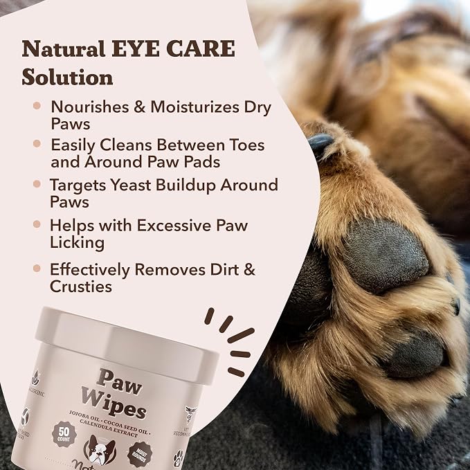Natural Dog Company Natural Dog Paw Wipes - 50 Ct - Organic, Vegan Pet Paw Wipes for Dogs, Eco-Friendly, Ideal for Removing Dirt, Allergens & Moisturizes Dry Cracked Paws, Coconut Oil & Cocoa Butter