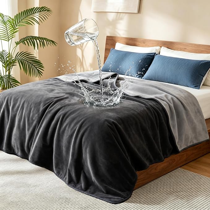 gogobunny Waterproof Reversible Flannel Blanket for Dogs and Cats, Double-Sided Furniture Protector Throw for Sofa, Couch, Bed Against Spills & Pet Fur (50" x 60", Dark Grey/Light Grey)