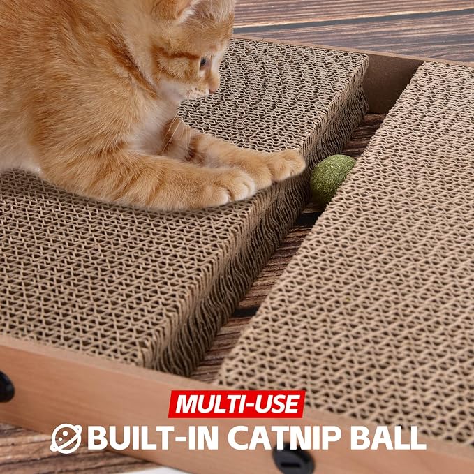 AUSCAT L-Shape Cardboard Cat Scratcher, 27.2 Inch Vertical Cardboard Scratcher for Indoor Cats with 2 Built-in Toy Balls