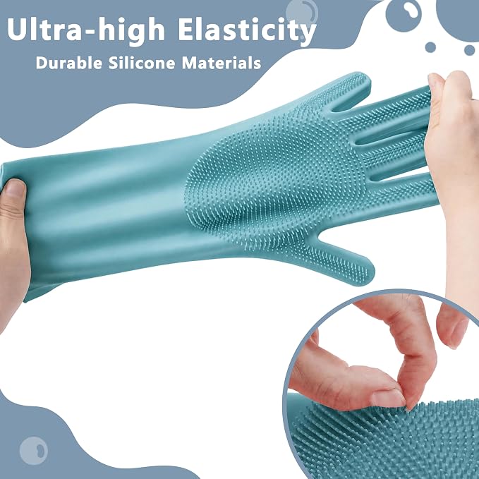 Pet Grooming Gloves—Dog Washing Gloves with High-Density Teeth, Dog Bath Scrubber with Enhanced Five Finger Design, Silicone Gloves for Dogs and Cats Bathing, Massage (Gray Blue)
