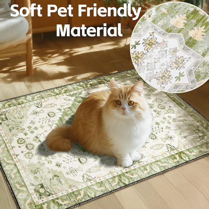Cat Litter Mat Litter Trapping Mat, 35"x23" Waterproof Urine Proof Litter Box Mat Catcher Mat Non-Slip Washable for Kitty Kitten, Green
