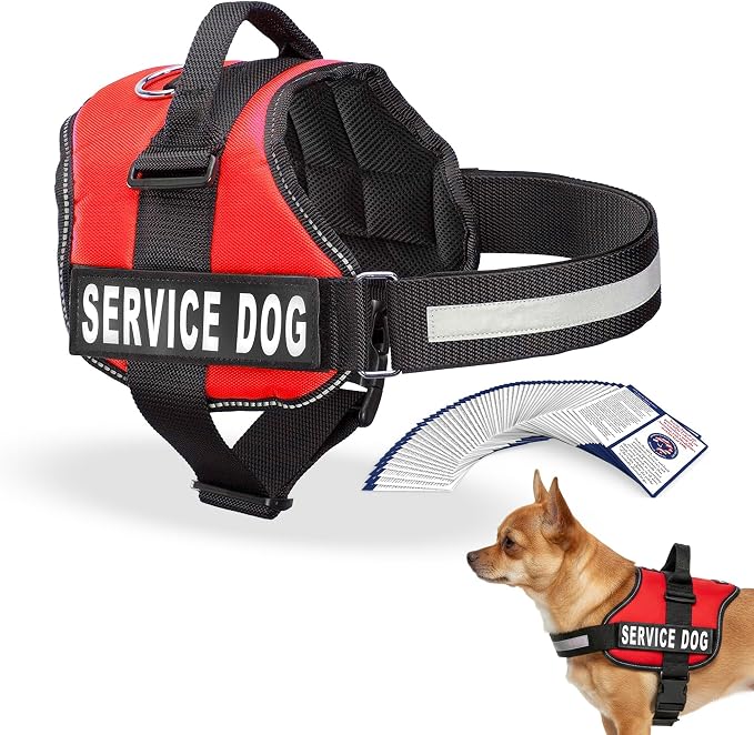 Industrial Puppy Service Dog Vest Harness - Durable & Adjustable Vest for Dog with Reflective Straps, Removable Patches, 50 ADA Cards, Handle & D-Ring, Travel and Daily Use,Bright Red, XS 16.5"-21.5"