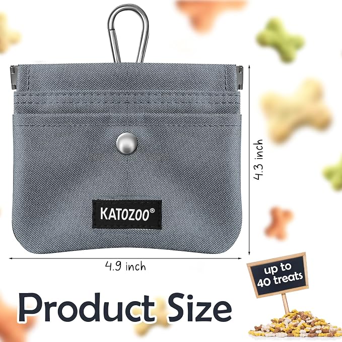 Dog Treat Pouch – Dog Training Pouch with Waterproof Oxford Fabric, Hands-Free Design, Carabiner Clip, Front Pocket, Self-Closing for Outdoor Walks & Puppy Training (Grey)