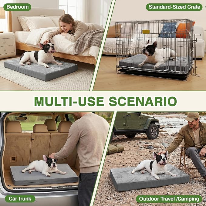Waterproof Dog Bed Medium Size Dog, Outdoor Washable Crate Pad 30 inch, Orthopedic Foam Pet Bed with Removable Cover Reversible, Outdoor Anti-Slip Kennel Pad 29"x18", Gray