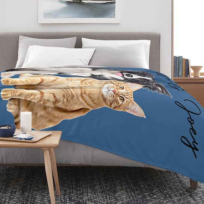 D-Story Custom Pet Blanket with Photo and Name, Personalized Dog Blankets for Cat Customized Pets Throw with Picture, Fleece Throw Blanket Gift