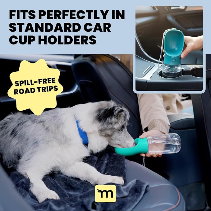 MalsiPree Dog Water Bottle Dispenser - 12 oz Navy Blue, Leak-Proof | 12oz leak-proof bottle & bowl - one-hand use - Use for dog walks, travel, hiking, park & beach days