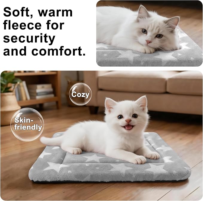 Dog Bed Mat – Soft & Comfortable Dog Kennel Pad for Crate – Durable Crate Bed & Mat for Dogs & Cats – Ideal for Crate, Kennel, and Home Use (Big&Little Stars Grey, XS(18"*14"*1.5"))