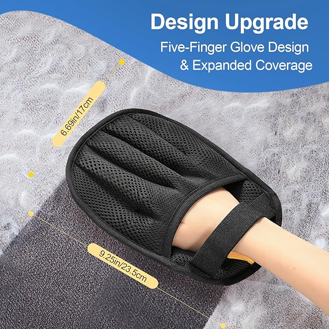 2Pcs Pet Hair Removal Gloves Cat & Dog, Electrostatic Reusable Remover Tool | Upgraded washable 5-finger pet hair remover works for laundry, couch, carpet & car seat, easily removes dog and cat fur.