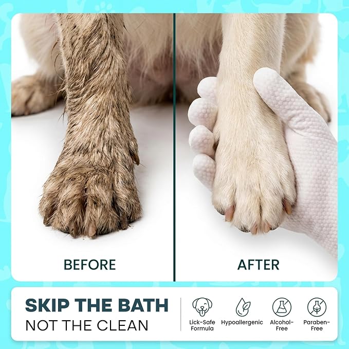 Uproot Clean Pet Grooming Gloves: Deodorizing & Grooming, 1-Month Supply | Extra-Thick Cat & Dog Wipe for Clean Paws, Eyes, Ears, Butt & Body, Lick-Safe. Mess-Free - Removing Tough Dirt, Odor, Oils