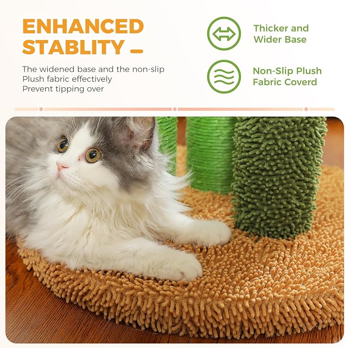 PAWZ Road Cactus Cat Scratching Post 35”Cat Scratcher with Toy Ball | Cactus Cat tree with 3 Sisal & Carpet Scratching Posts, Soft Carpet Base & Top, Interactive Ball for Adult and Indoor Cats