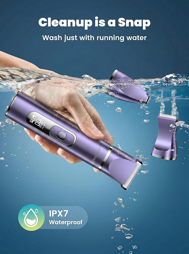 oneisall 4 in 1 Dog Grooming Kit with LCD Display Purple | Paw Hair Trimmer & Nail Grinder, Rechargeable, Cordless, Low Noise, IPX7 Waterproof, 3 Speeds Pet Grooming Clippers