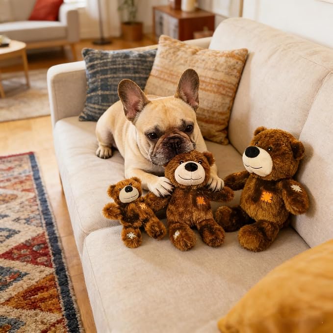 3 Packs Squeaky Dog Toys, Cute Teddy Bear Plush Puppy Compan Toys with Squeakers, Durable Stuffed Animal Chew Toys for Small Medium Large Dogs, Perfect Pet Teething & Interactive Play Gifts