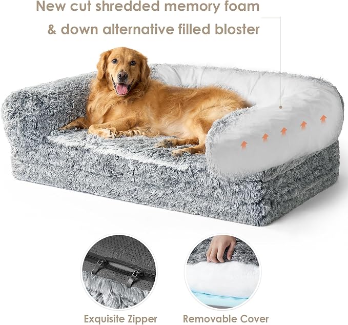 EHEYCIGA Foldable Human Dog Bed, 72"x44"x11" Orthopedic Memory Foam Human Sized Dog Bed, Waterproof Pet Bed for People, Faux Fur Pet Couch for Adult with Non-Slip Bottom, Grey